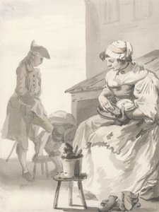 London Cries: Shoe Cleaner, c.1759 (caneta e pincel, tinta cinza, wc e grafite sobre papel) de Paul Sandby